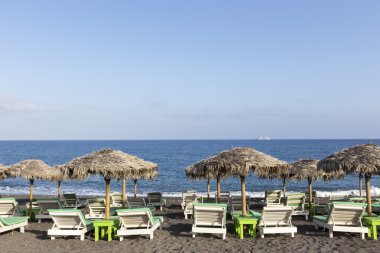 Perissa beach (Black Beach) Santorini Island, Yunanistan
