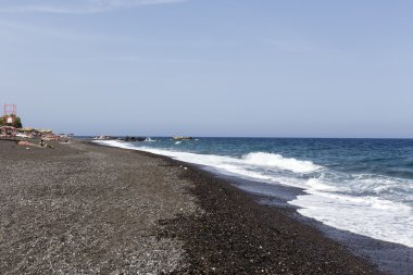 Perissa beach (Black Beach) Santorini Island, Yunanistan