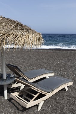 Perissa Beach Santorini Yunan Adası sunb ile üzerinde görünümü