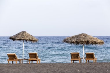 Perissa Beach Santorini Yunan Adası sunb ile üzerinde görünümü