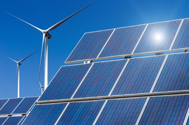 Santral yenilenebilir güneş enerjisi Güneş ve Rüzgar turbi ile kullanma