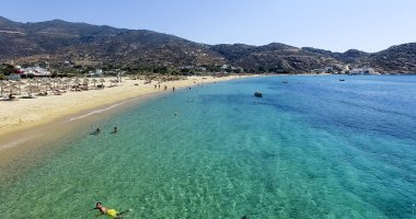 Yunan Adası Ios Island, Cyclad kıyılarına havadan görünümü