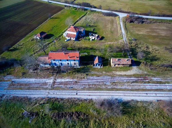 Viejos vagones abandonados, ferrocarriles. Vista aérea . — Foto de Stock