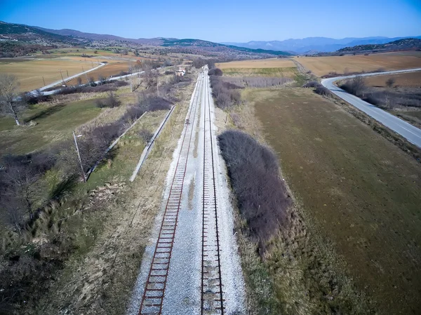 Vieux trains abandonnés, chemins de fer. Vue aérienne . — Photo