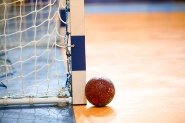 Handball ball next to the goalpost prior to the Greek Women Cup  clipart