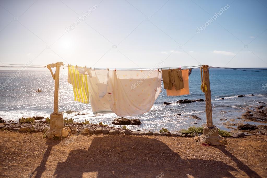 Clothes drying on the sea coast