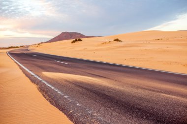 Fuerteventura ada çöl yolda