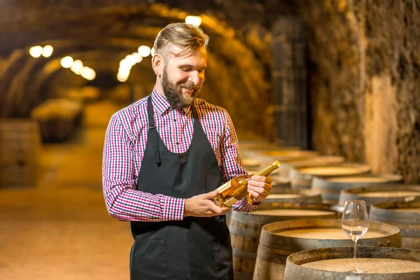 Sommelier in de wijnkelder — Stockfoto