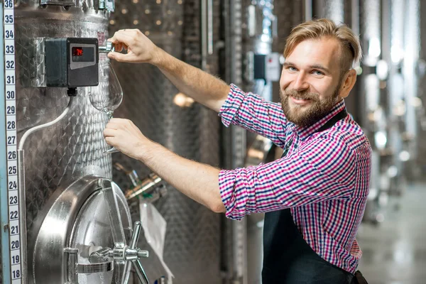 Wine maker at the manufacture — Stock Photo, Image