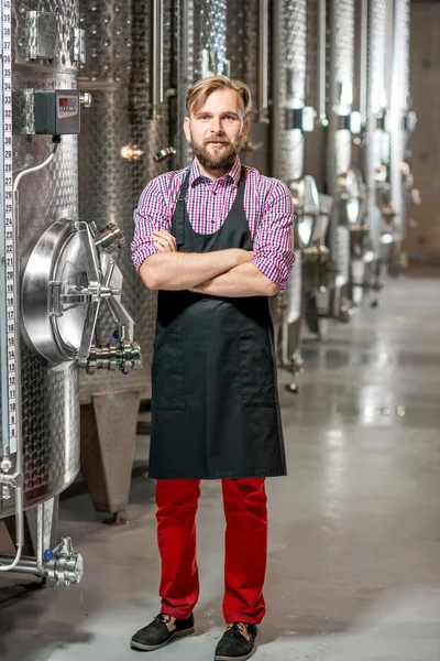 Wine maker at the manufacture — Stock Photo, Image