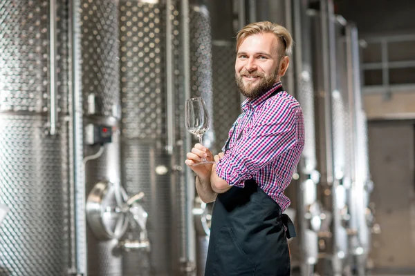 Wine maker at the manufacture — Stock Photo, Image