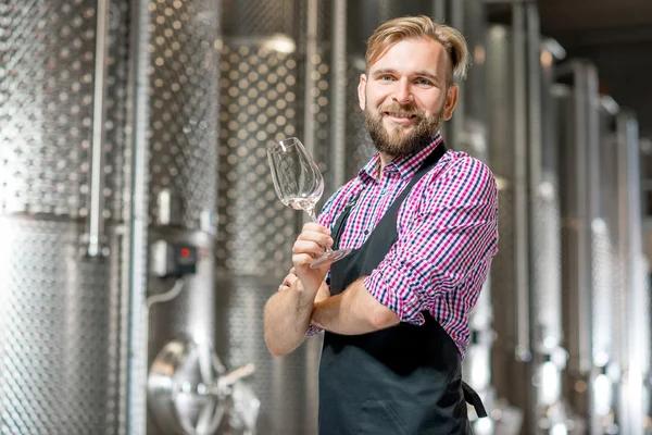 Wine maker at the manufacture — Stock Photo, Image