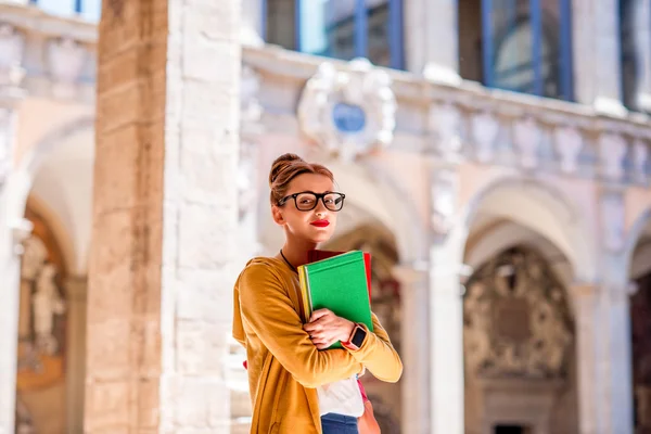 Student in the oldest university in Bologna city — Stock Photo, Image