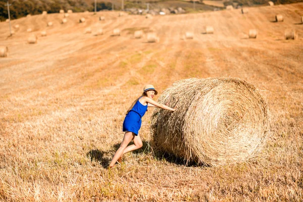 Vrouw op de hayfield — Stockfoto