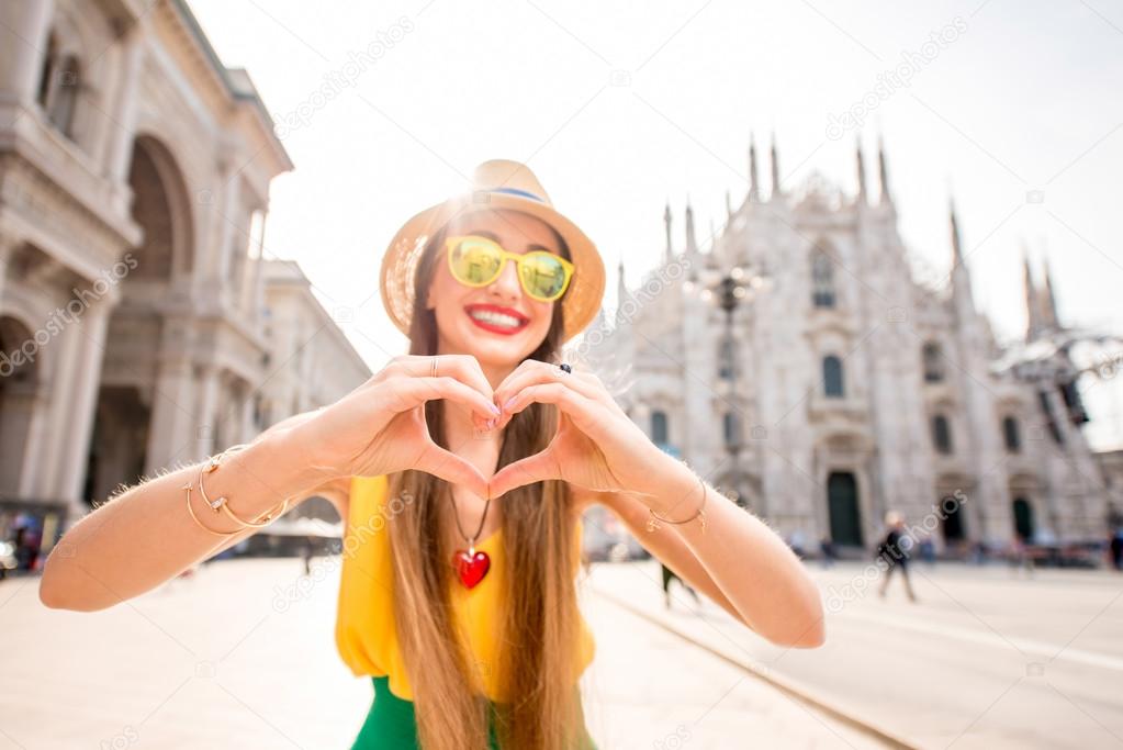 Woman traveling in Milan