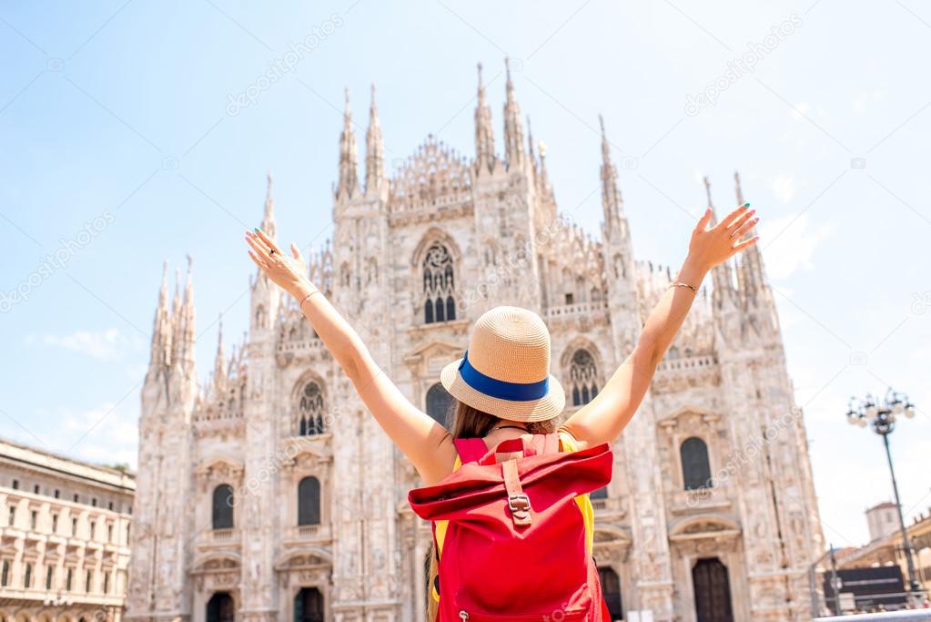 Woman traveling in Milan