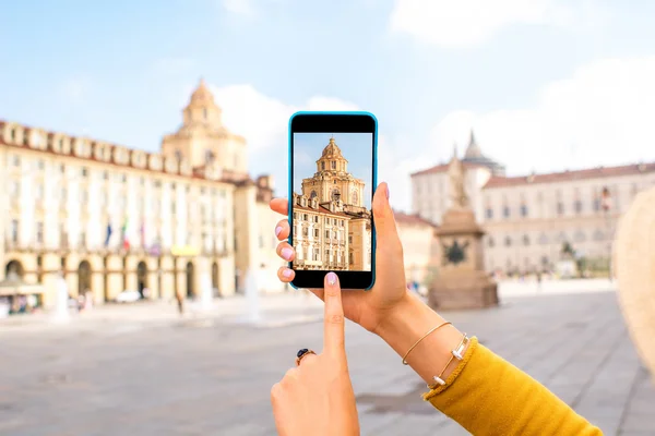 Photographing church in Turin city — Stock Photo, Image