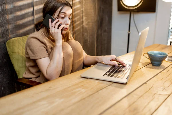 Tired woman working from home office — Stock Photo, Image