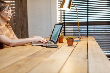 Ev ofisinde çalışan bir kadın.