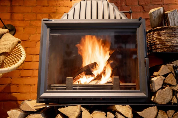 Close-up of a burning fireplace — Stock Photo, Image