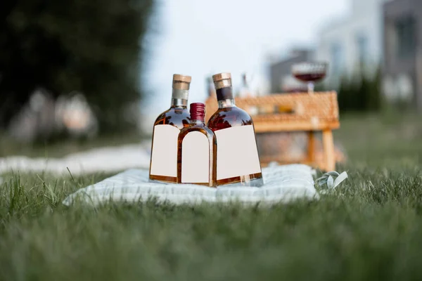 Butelki po alkoholu na pikniku — Zdjęcie stockowe