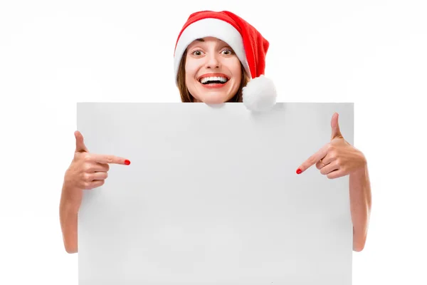 Jonge vrouw met whiteboard op Kerstmis — Stockfoto