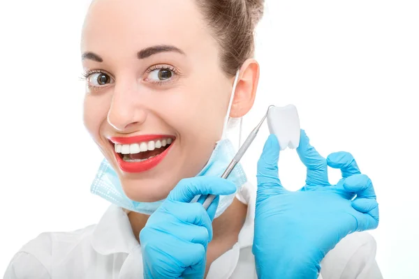 Portrait of young woman doctor on white background — Stock Photo, Image