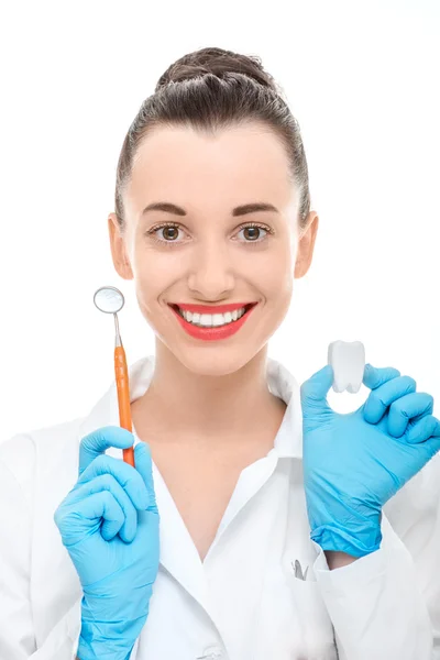 Portrait of young woman doctor on white background — Stock Photo, Image