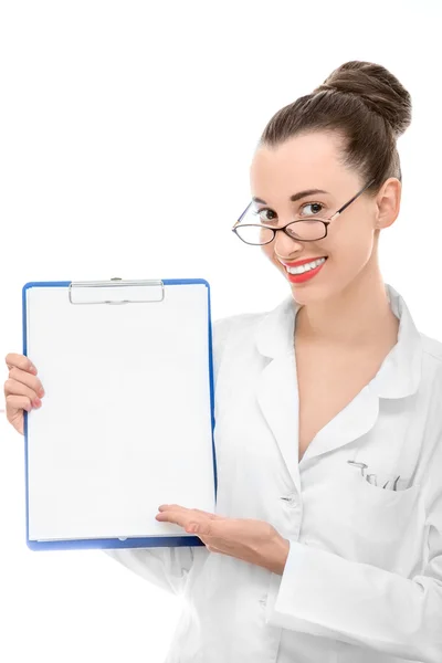 Portrait of young woman doctor on white background — Stock Photo, Image