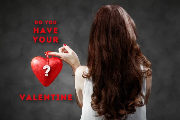 Woman with red heart — Stock Photo, Image