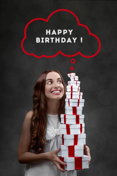 Mujer con cajas de regalo —  Fotos de Stock