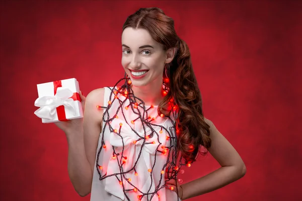 Woman with present box — Stock Photo, Image