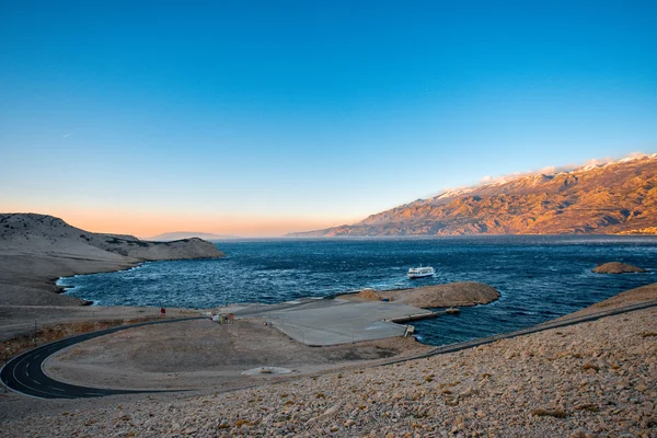 Croatian coast with ferry floating — Stock Photo, Image