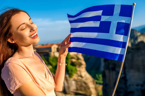 Woman with greek flag — Stock Photo, Image