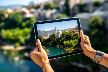 Photographing with digital tablet Mostar city