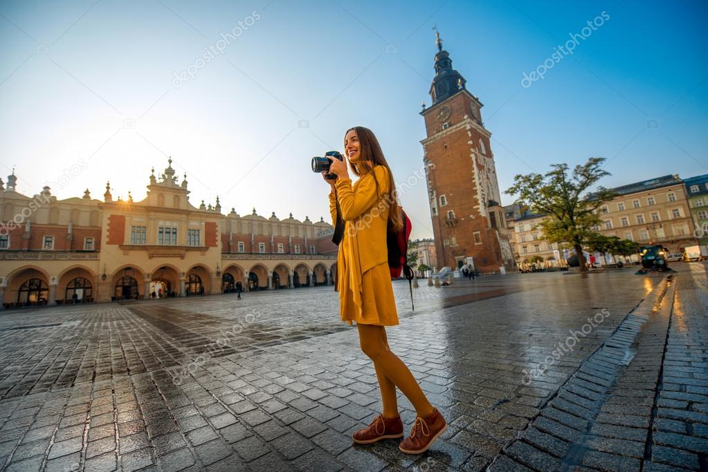 Female tourist in the center of Krakow