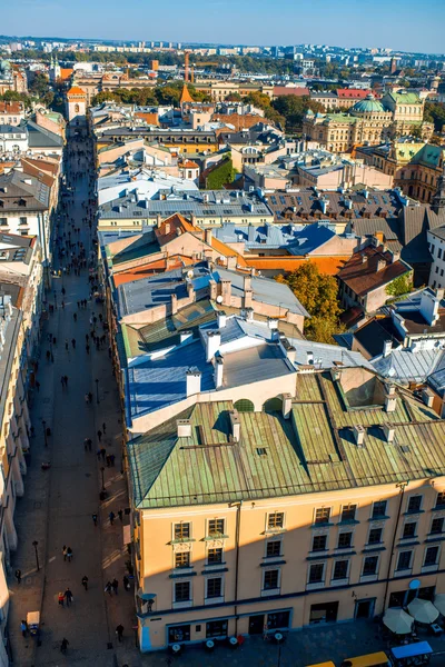 Vista aérea na rua Florianska em Cracóvia — Fotografia de Stock