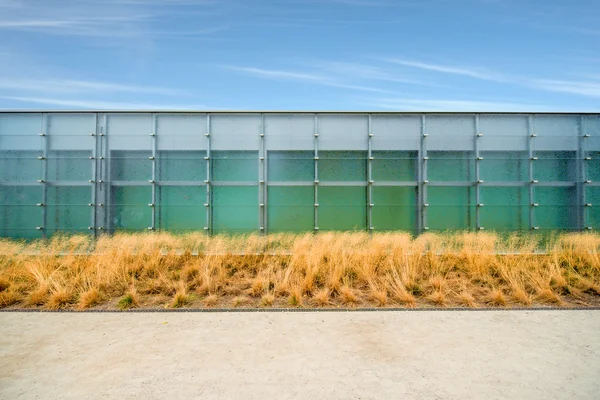 Modern facade with grass and sky — Φωτογραφία Αρχείου