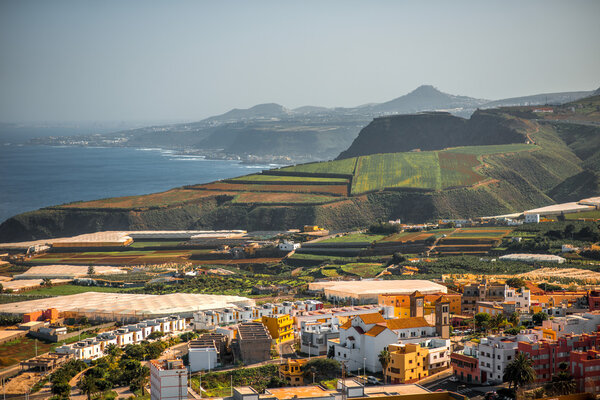 Aerial view on houses in Galdar city on nothern part of Gran Canaria island