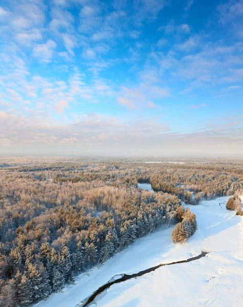 Creek im Winterwald, Ansicht von oben — Stockfoto