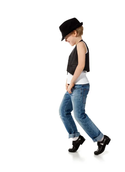 Dansende jongen geïsoleerd op wit — Stockfoto