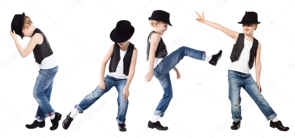 Dancing boy isolated on white