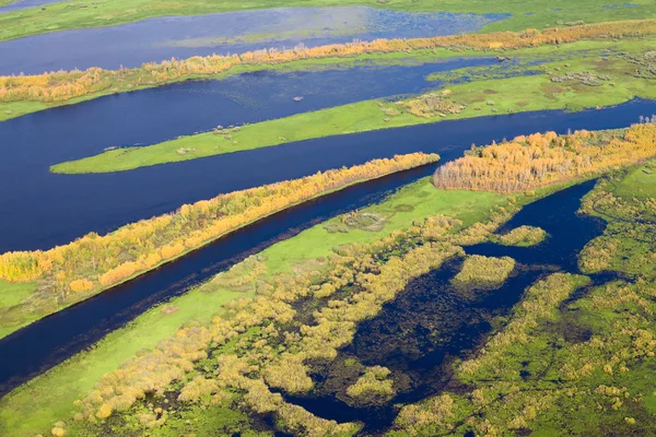 Bovenaanzicht van weide rivier in de herfst — Stockfoto