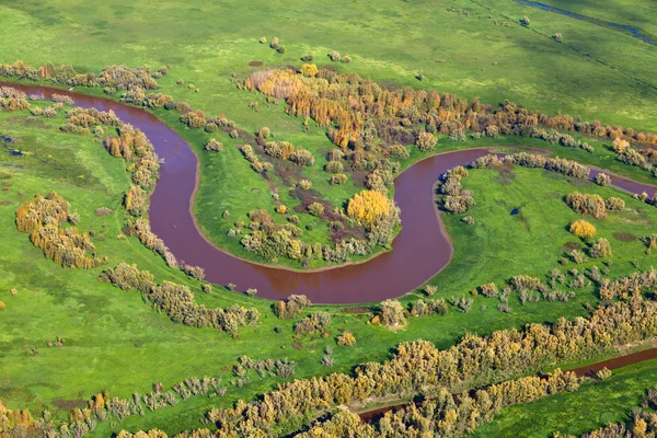 Top view of meadow river in autumn — Stock Photo, Image