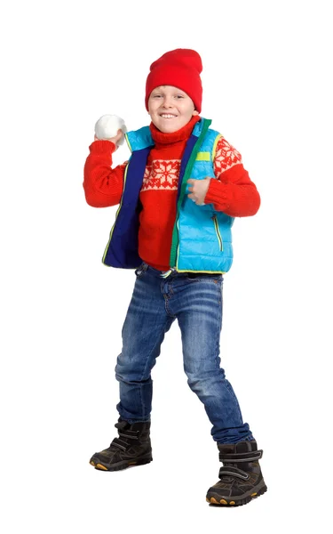 Chłopiec bawiący się w śniegu — Zdjęcie stockowe