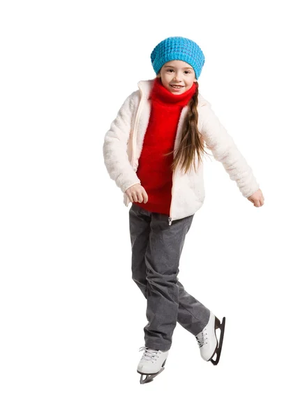 Happy young girl figure skating, isolated — Stock Photo, Image