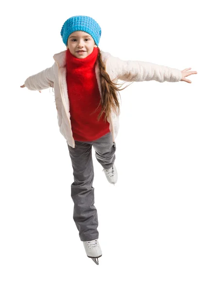 Niña feliz de patinaje, aislado —  Fotos de Stock