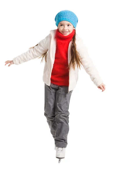 Happy young girl figure skating, isolated — Stock Photo, Image