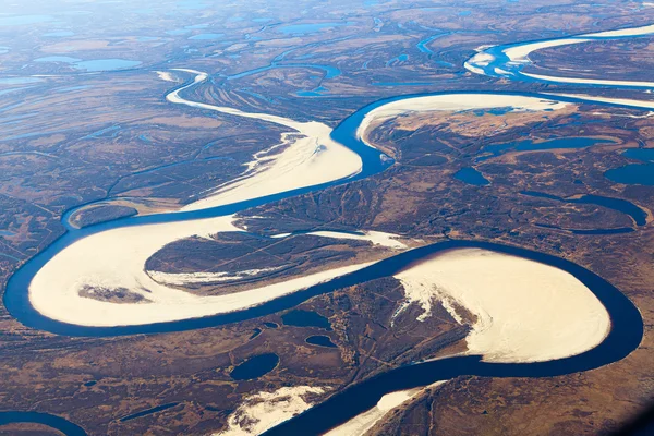 Tundra river in autumn, top view — Stock Photo, Image