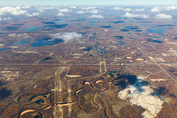 Strada nella tundra, vista dall'alto — Foto Stock